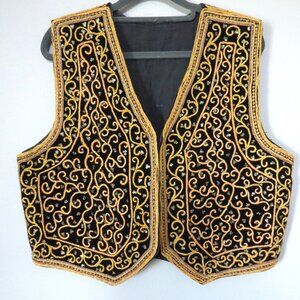 Vintage Handmade Unisex Velvet Gold Embroidery/Sequined Vest Med/Large